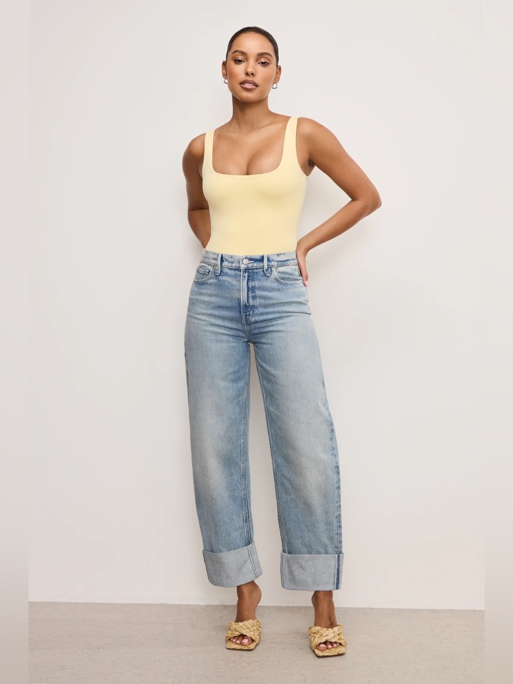 Good American Barrel Jeans The Good Jeans Size 28 6 High Waist Cuffed Hem